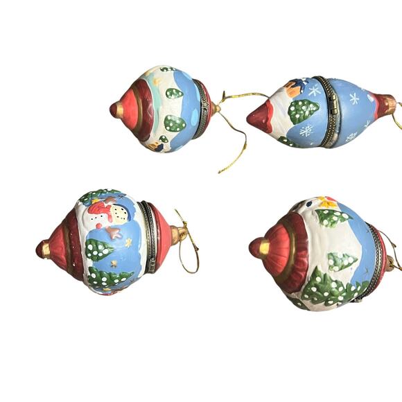 4pc Set of Porcelain Hand Painted Hinged Trinket Box Christmas Ornaments - Picture 2 of 7